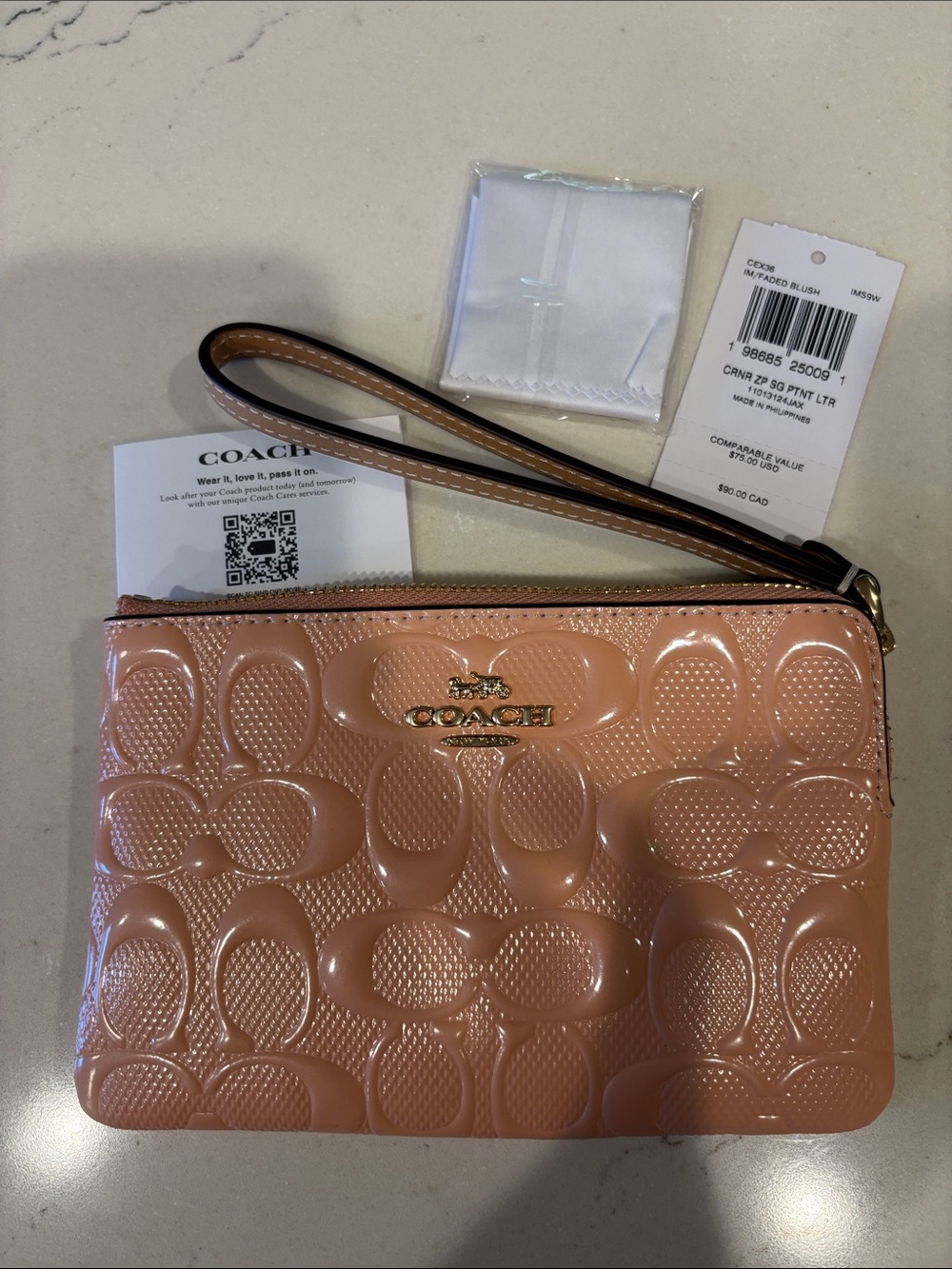 Coach Patent Leather Wristlet in Blush Pink/Peach NWT